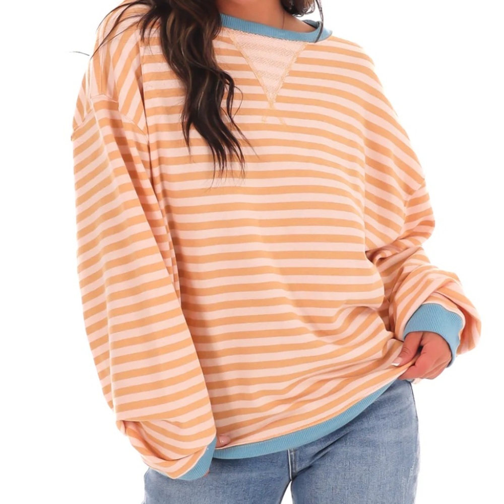 NWOT Free People Classic Striped Oversized Crewneck